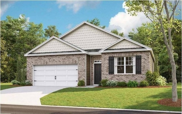 view of front of property featuring a front yard and a garage