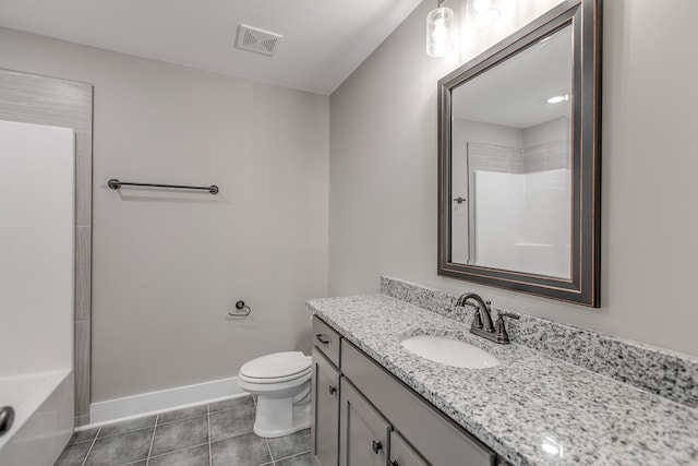 bathroom featuring tile patterned flooring, vanity, and toilet