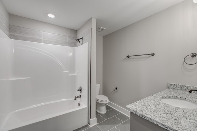 full bathroom featuring tile patterned flooring, vanity, toilet, and tub / shower combination