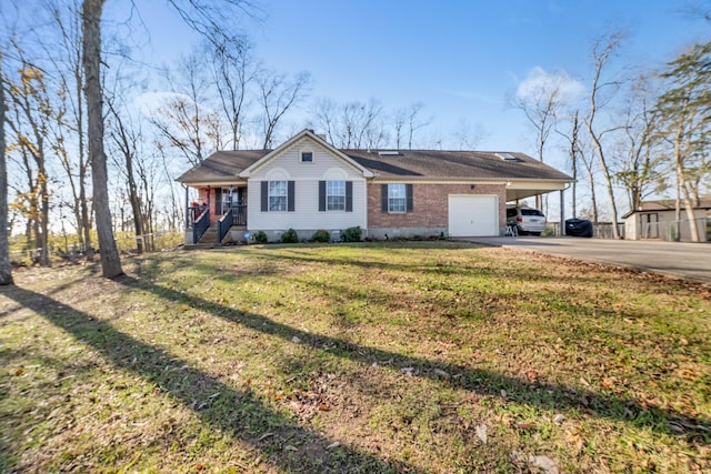 ranch-style home with a front yard and a carport