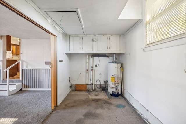 basement featuring gas water heater