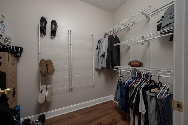 walk in closet featuring dark hardwood / wood-style floors