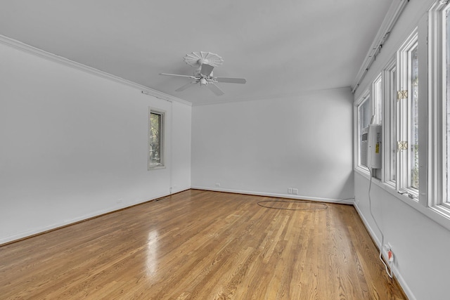 unfurnished room with ornamental molding, light hardwood / wood-style flooring, and a healthy amount of sunlight