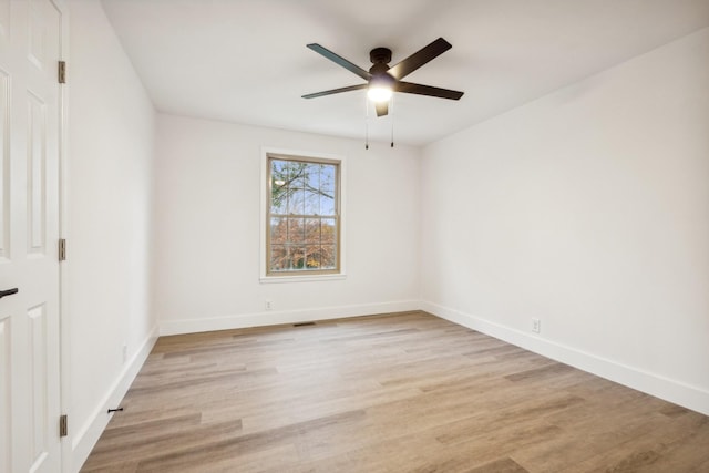 spare room featuring ceiling fan and light hardwood / wood-style floors