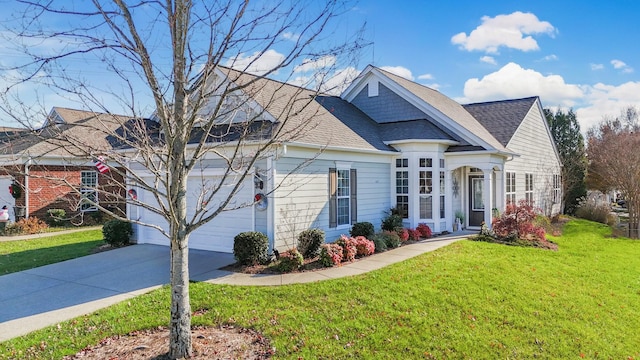 view of front of property featuring a garage and a front yard