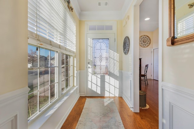 doorway with hardwood / wood-style floors