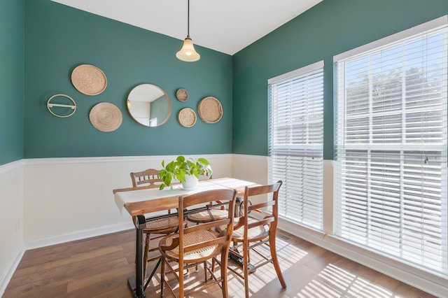 dining area with wood-type flooring