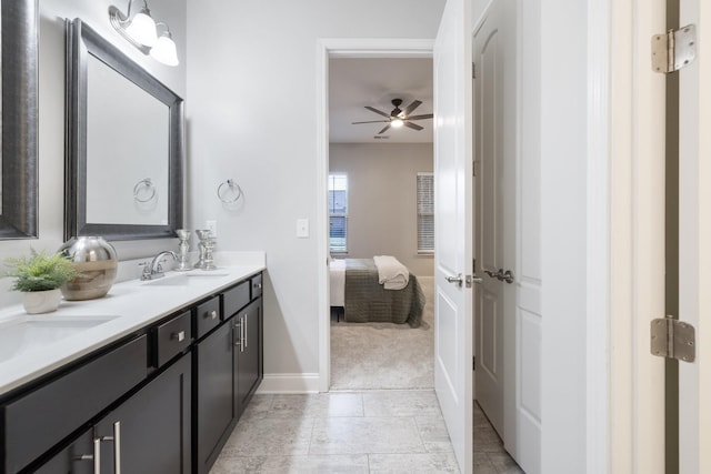 bathroom with vanity and ceiling fan