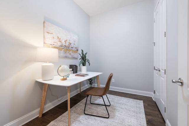 home office featuring dark hardwood / wood-style flooring