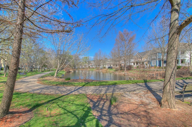 view of yard with a water view