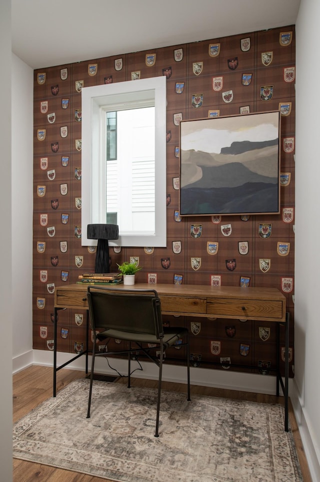 home office featuring hardwood / wood-style floors