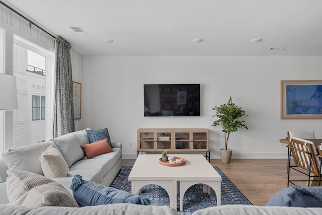 living room featuring light hardwood / wood-style floors