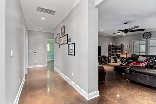 hallway with ornamental molding