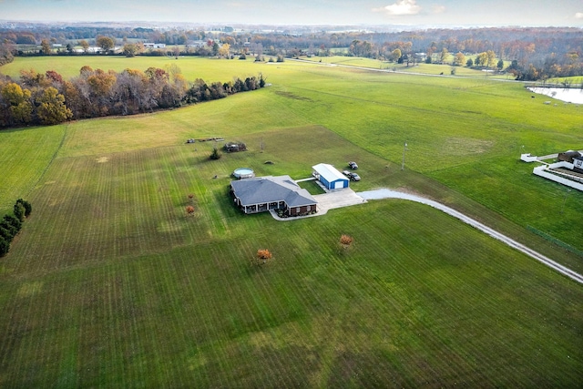 aerial view featuring a water view and a rural view