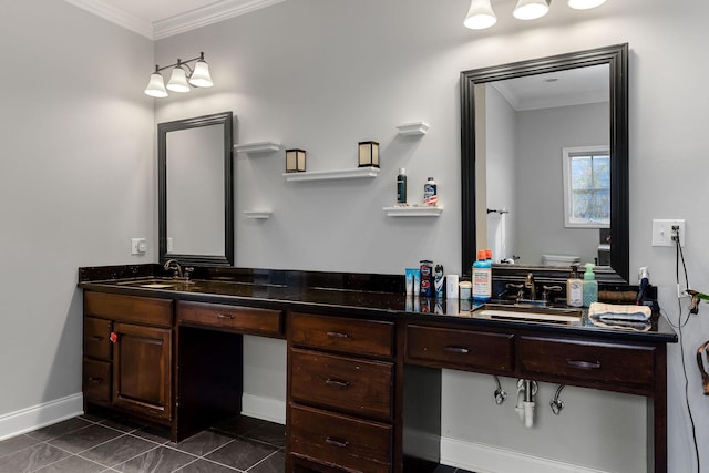 bathroom with vanity and ornamental molding