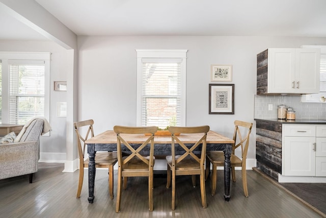 dining area featuring dark hardwood / wood-style flooring, plenty of natural light, and breakfast area