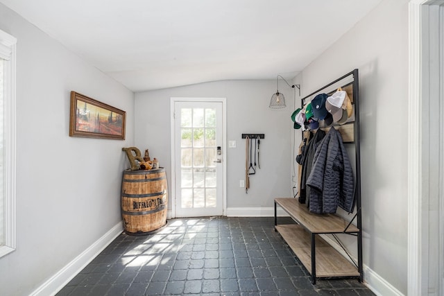 mudroom with vaulted ceiling