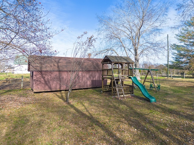 view of play area featuring a lawn