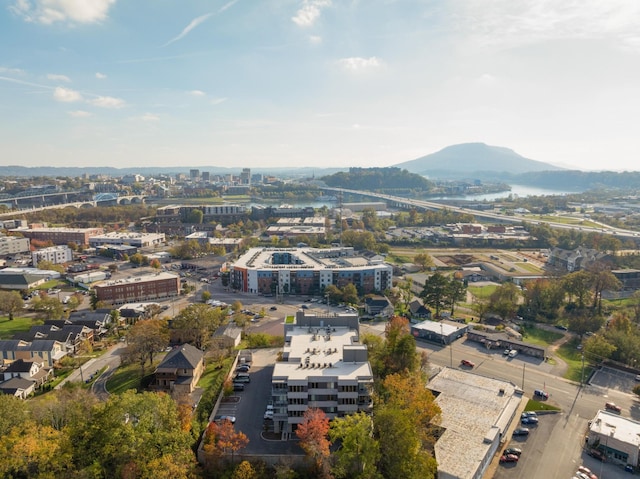 drone / aerial view featuring a mountain view