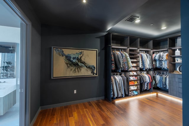 spacious closet with hardwood / wood-style floors