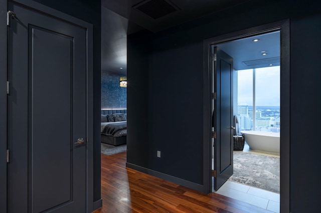 hall featuring dark hardwood / wood-style floors