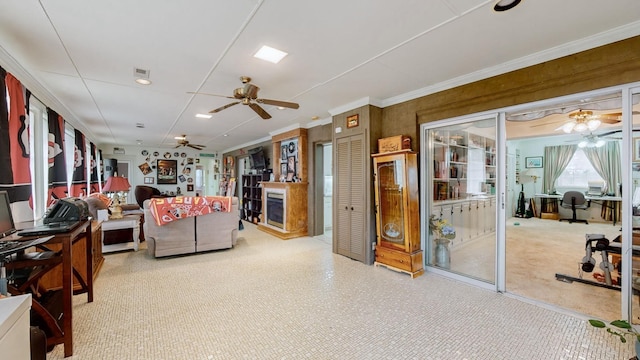 living room featuring ornamental molding