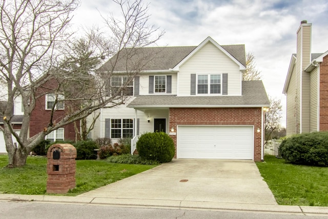 view of front facade with a front lawn and a garage