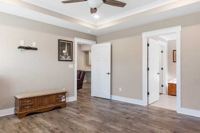 interior space featuring ceiling fan and hardwood / wood-style flooring