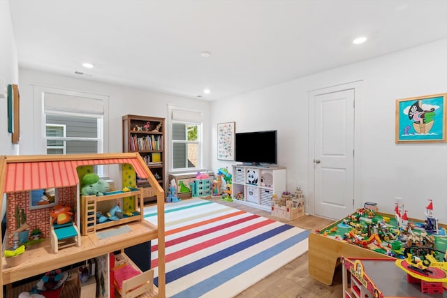 playroom with wood-type flooring