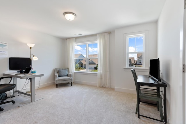 view of carpeted home office