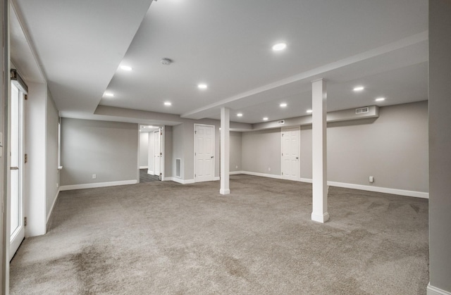 basement featuring carpet floors