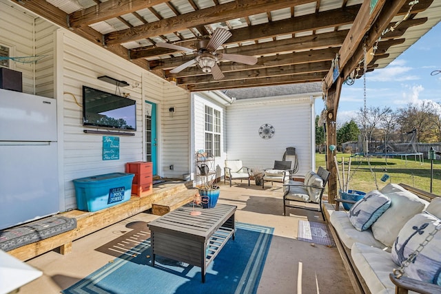 view of patio / terrace featuring a trampoline and outdoor lounge area