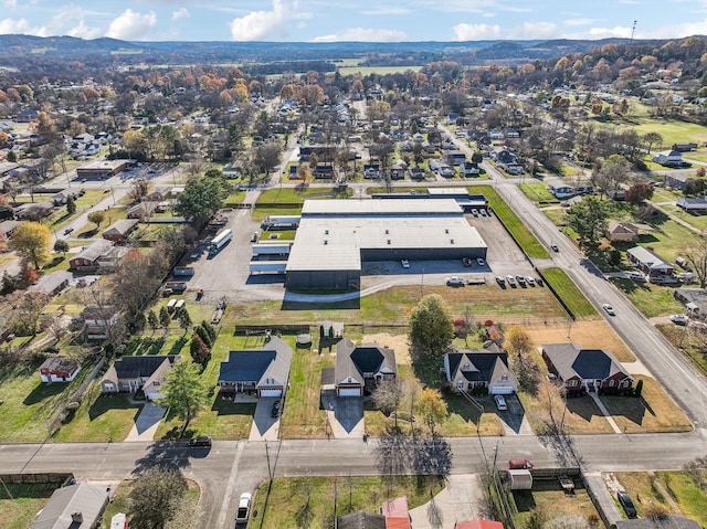 bird's eye view featuring a residential view and a mountain view