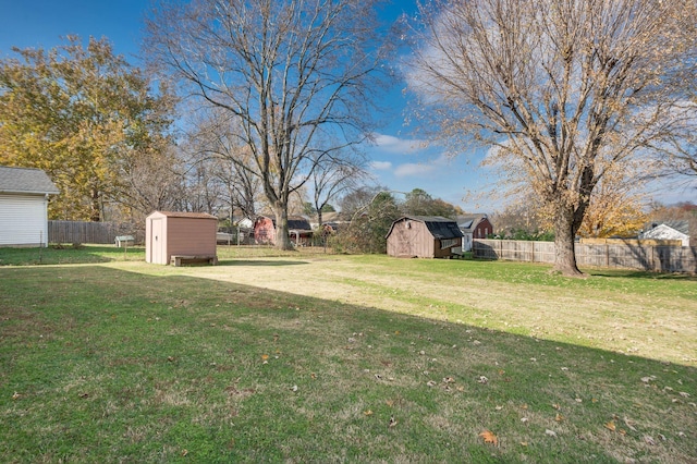 view of yard with a storage shed