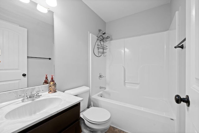 full bathroom with vanity, toilet, and bathtub / shower combination