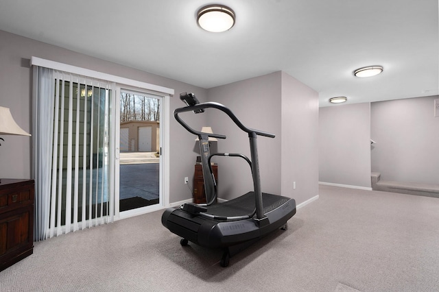 exercise area featuring carpet floors