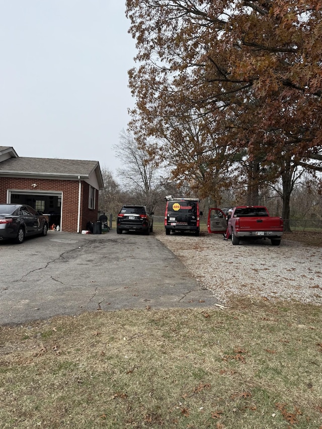 view of yard with a garage