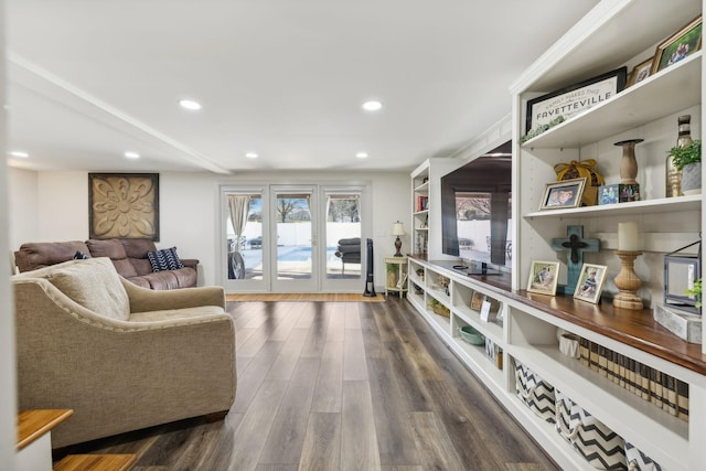 living area featuring dark hardwood / wood-style flooring