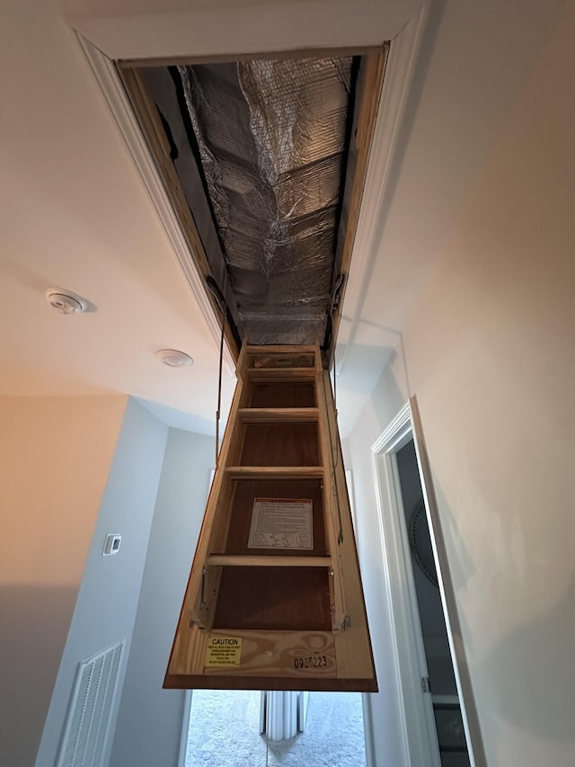 stairway with carpet flooring