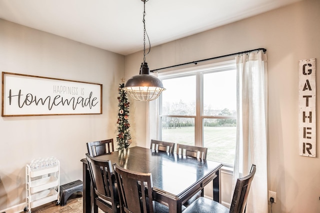 dining space featuring wood-type flooring