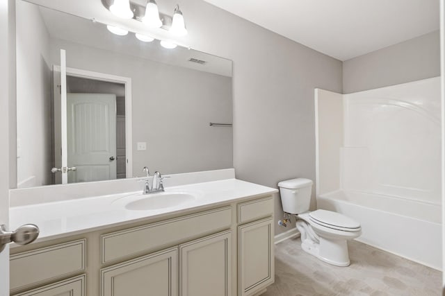 full bathroom featuring vanity, shower / bath combination, and toilet