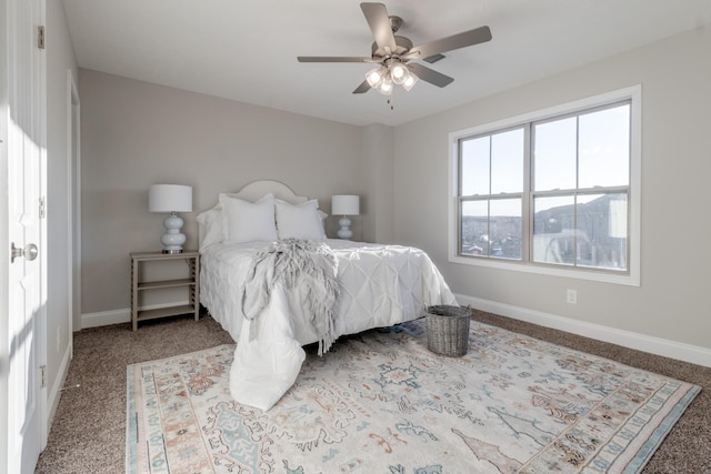 bedroom with carpet flooring and ceiling fan