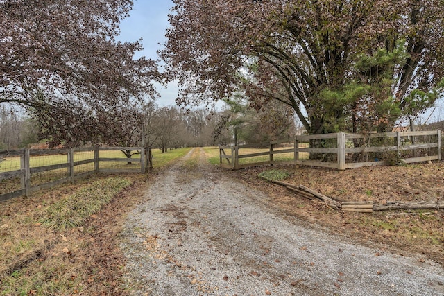 view of street with a rural view