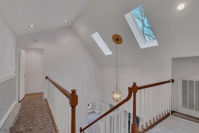 stairway featuring vaulted ceiling