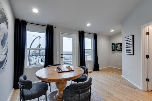 dining area with light wood-type flooring