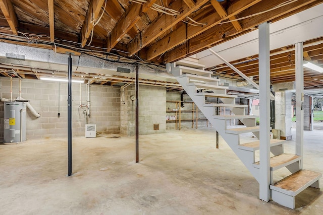 basement with water heater