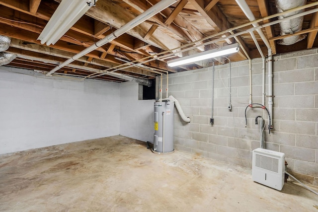 basement featuring water heater