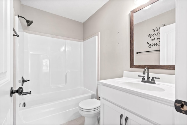 full bathroom with tile patterned flooring, vanity, bathtub / shower combination, and toilet