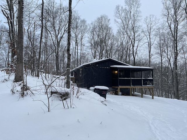 view of snow covered property