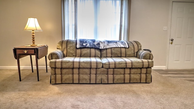 sitting room featuring light carpet